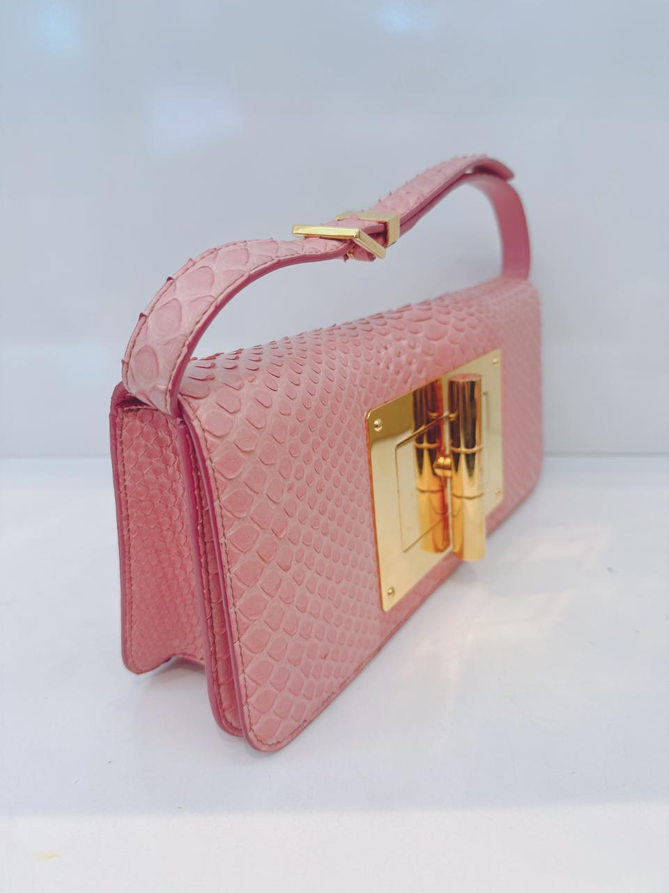 PINK PYTHON LEATHER NATALIA CONVERTIBLE CLUTCH