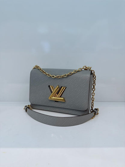 GREY EPI LATHER TWIST MM BAG GOLD HARDWARE