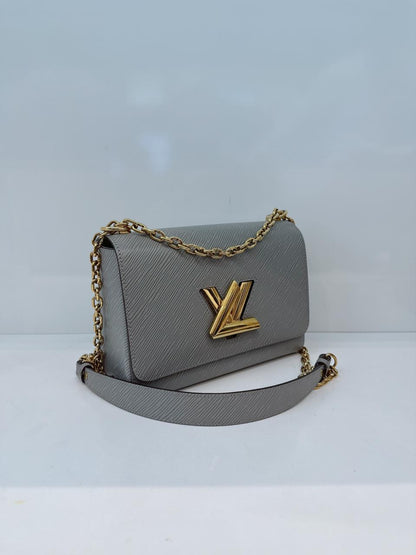 GREY EPI LATHER TWIST MM BAG GOLD HARDWARE