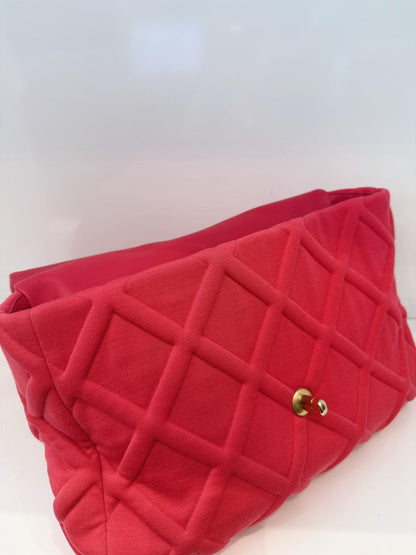 HOT PINK JERSEY QUILTED CHANEL 19 MAXI FLAP HANDBAG