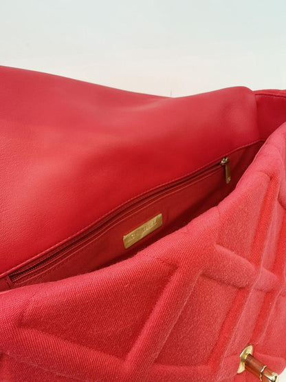 HOT PINK JERSEY QUILTED CHANEL 19 MAXI FLAP HANDBAG