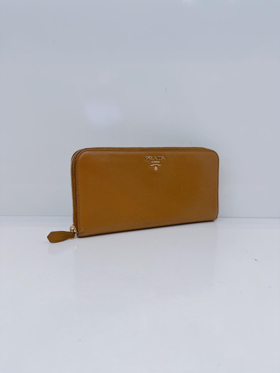 BROWN SAFFIANO LEATHER ZIP AROUND WALLET