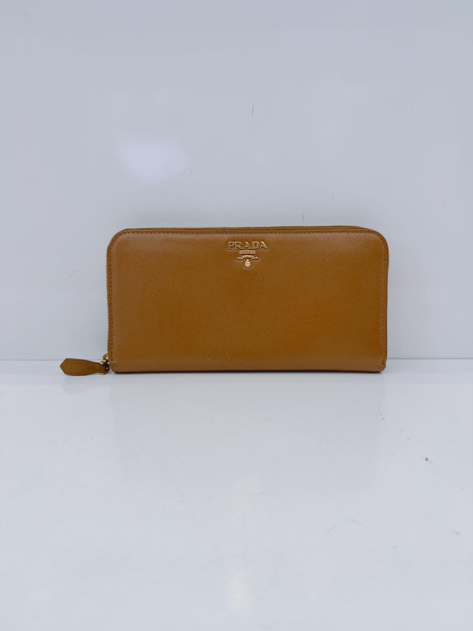 BROWN SAFFIANO LEATHER ZIP AROUND WALLET