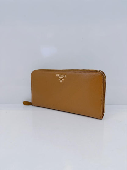 BROWN SAFFIANO LEATHER ZIP AROUND WALLET