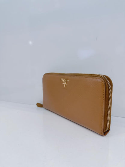BROWN SAFFIANO LEATHER ZIP AROUND WALLET