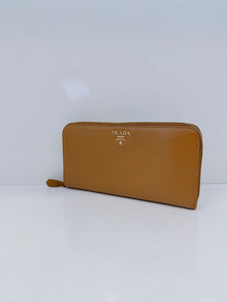 BROWN SAFFIANO LEATHER ZIP AROUND WALLET