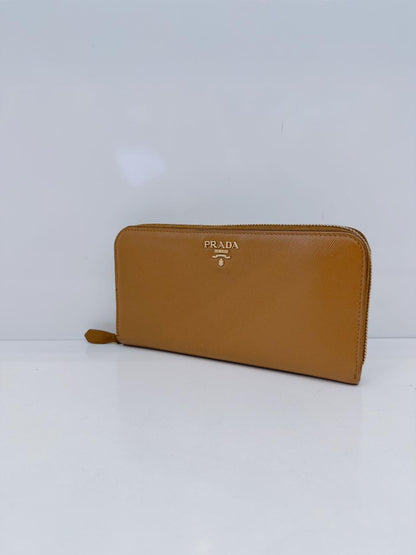 BROWN SAFFIANO LEATHER ZIP AROUND WALLET
