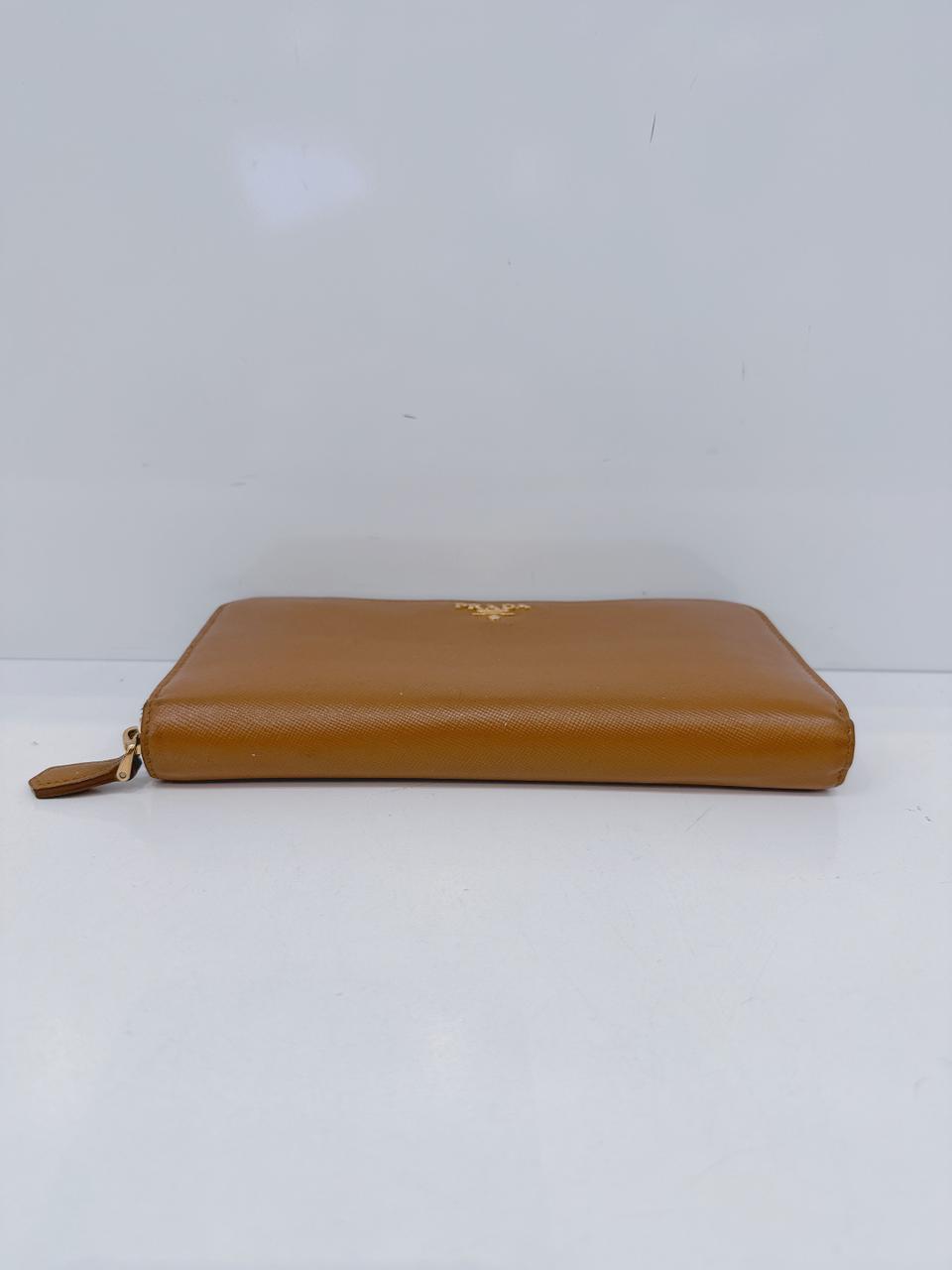 BROWN SAFFIANO LEATHER ZIP AROUND WALLET