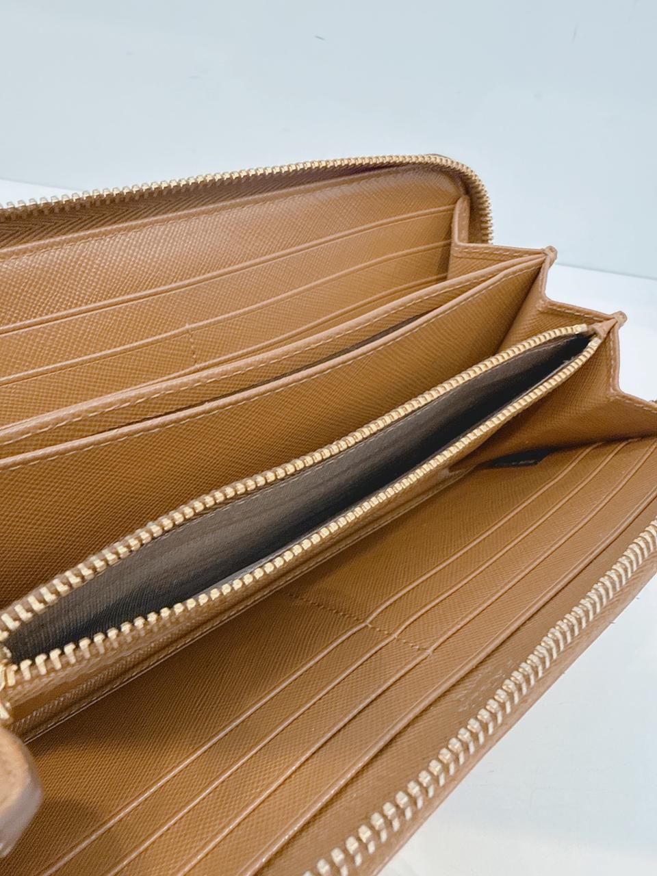 BROWN SAFFIANO LEATHER ZIP AROUND WALLET