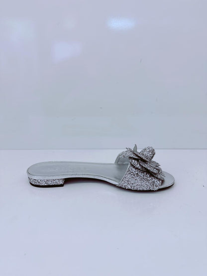 SILVER GLITTER FABRIC CAMELLIA EMBELLISHED CC FLATS  36