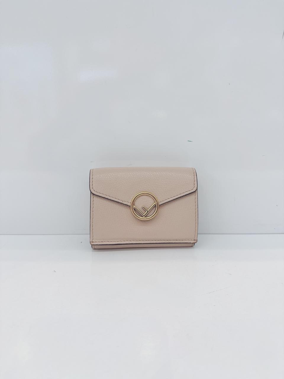 LIGHT BEIGE LEATHER COMPACT F MICRO TRIFOLD WALLET