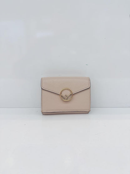 LIGHT BEIGE LEATHER COMPACT F MICRO TRIFOLD WALLET
