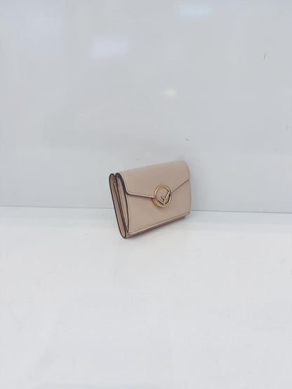 LIGHT BEIGE LEATHER COMPACT F MICRO TRIFOLD WALLET