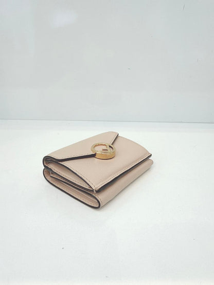 LIGHT BEIGE LEATHER COMPACT F MICRO TRIFOLD WALLET