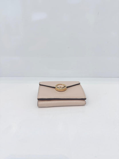 LIGHT BEIGE LEATHER COMPACT F MICRO TRIFOLD WALLET