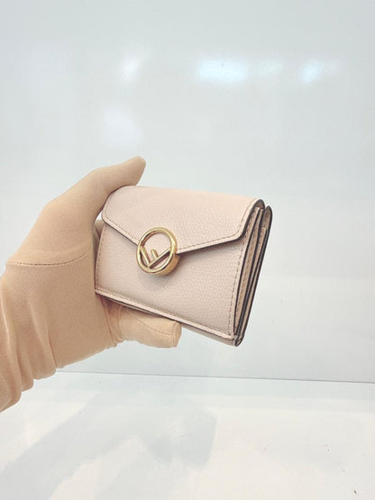 LIGHT BEIGE LEATHER COMPACT F MICRO TRIFOLD WALLET