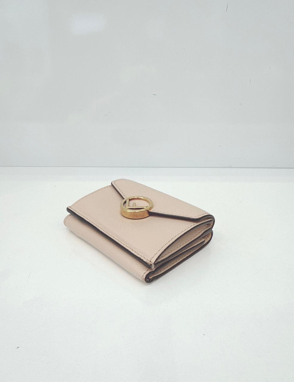 LIGHT BEIGE LEATHER COMPACT F MICRO TRIFOLD WALLET