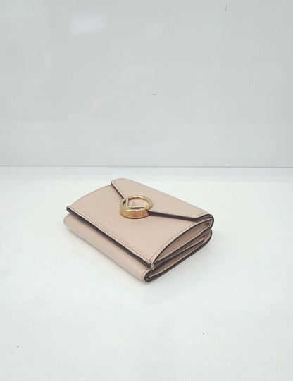 LIGHT BEIGE LEATHER COMPACT F MICRO TRIFOLD WALLET