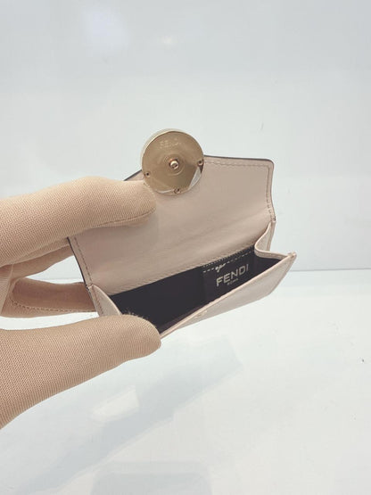 LIGHT BEIGE LEATHER COMPACT F MICRO TRIFOLD WALLET