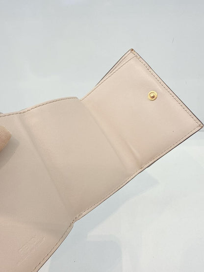 LIGHT BEIGE LEATHER COMPACT F MICRO TRIFOLD WALLET