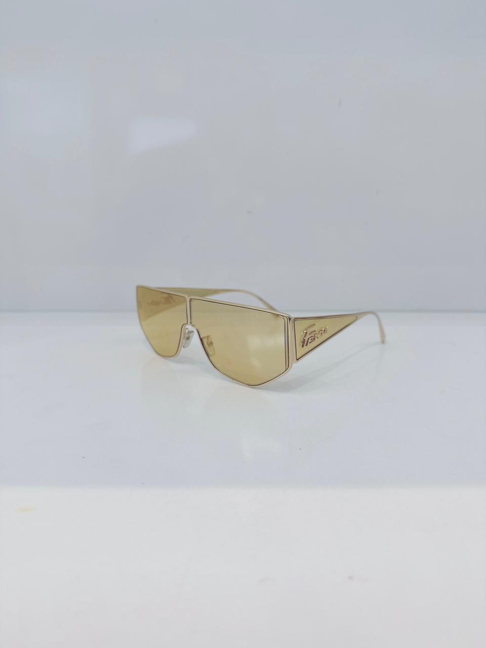 GRADIENT MIRROR MASK GOLD METAL FASHION SHOW SUNGLASSES