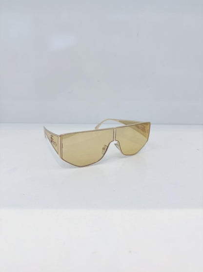 GRADIENT MIRROR MASK GOLD METAL FASHION SHOW SUNGLASSES