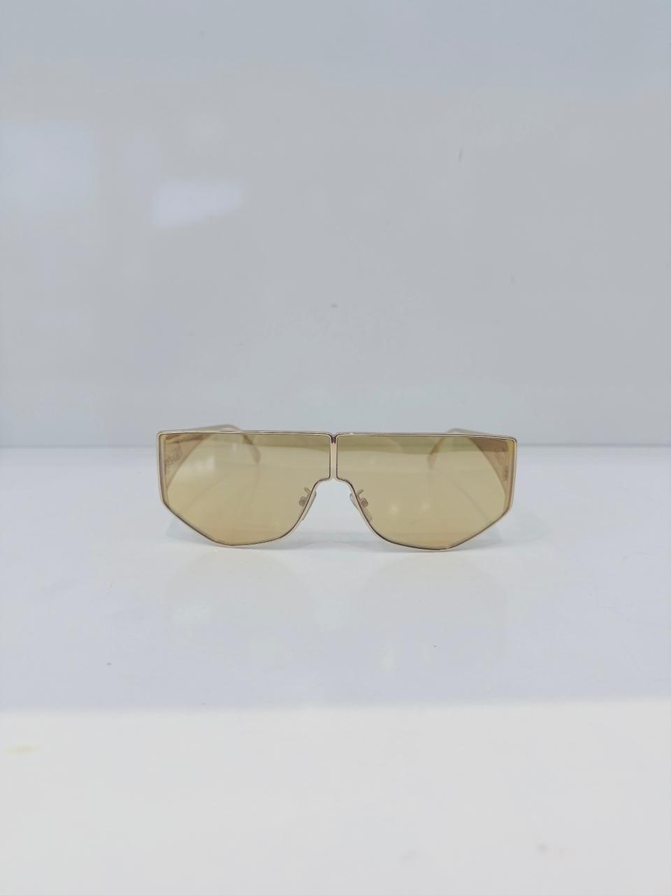 GRADIENT MIRROR MASK GOLD METAL FASHION SHOW SUNGLASSES