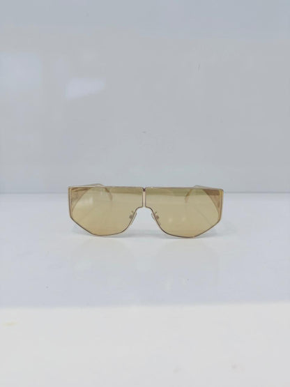 GRADIENT MIRROR MASK GOLD METAL FASHION SHOW SUNGLASSES