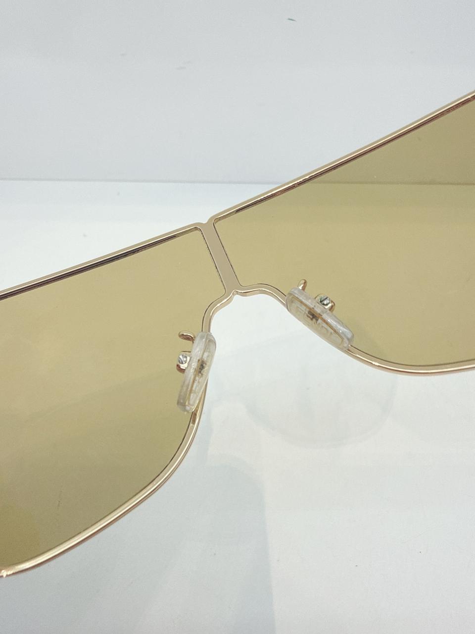 GRADIENT MIRROR MASK GOLD METAL FASHION SHOW SUNGLASSES