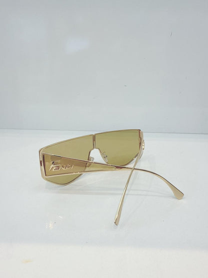GRADIENT MIRROR MASK GOLD METAL FASHION SHOW SUNGLASSES