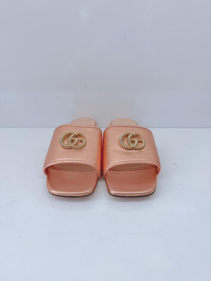 ROSE GOLD METALLIC LEATHER GG MULES 37.5