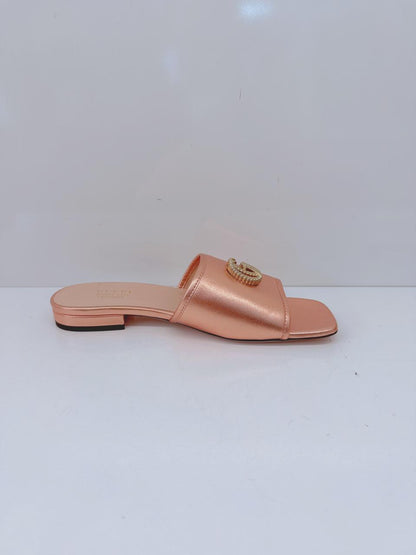 ROSE GOLD METALLIC LEATHER GG MULES 37.5
