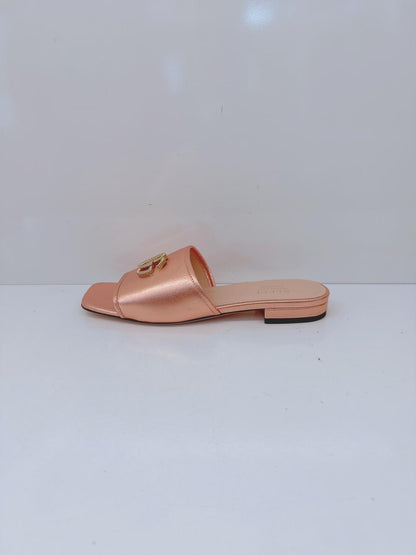 ROSE GOLD METALLIC LEATHER GG SLIDE SANDALS 37.5