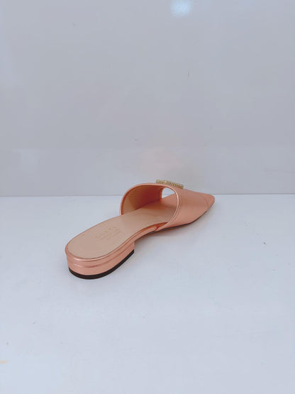 ROSE GOLD METALLIC LEATHER GG MULES 37.5