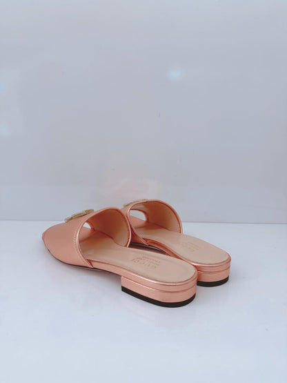 ROSE GOLD METALLIC LEATHER GG MULES 37.5