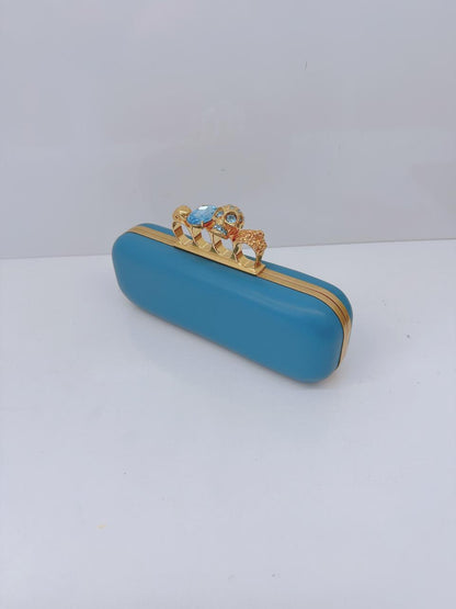 LIGHT BLUE LEATHER KNUCKLE CLUTCH