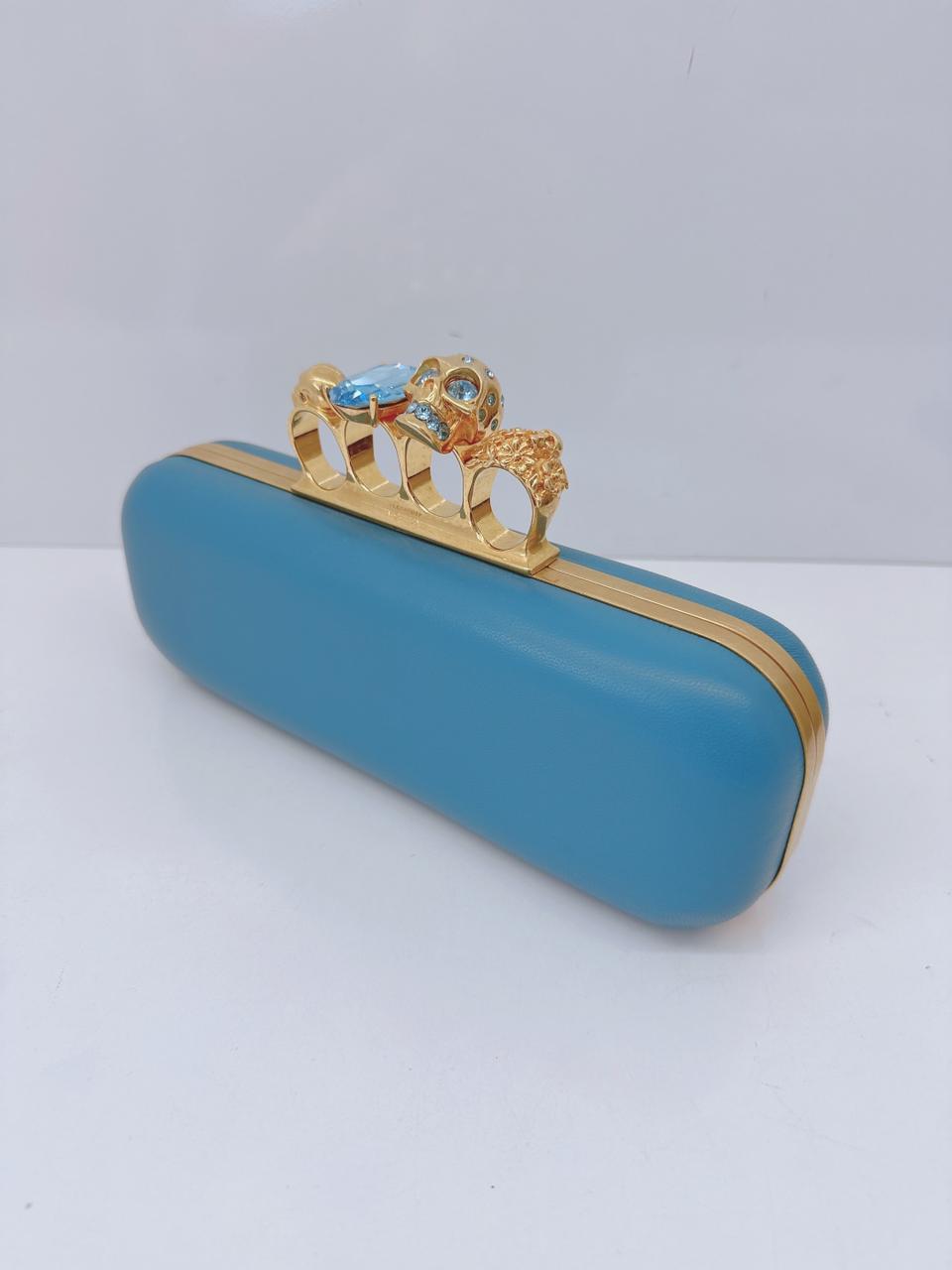 LIGHT BLUE LEATHER KNUCKLE CLUTCH