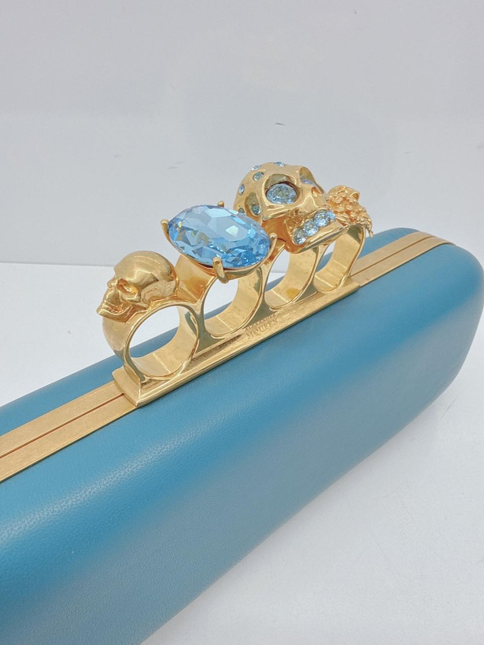 LIGHT BLUE LEATHER KNUCKLE CLUTCH