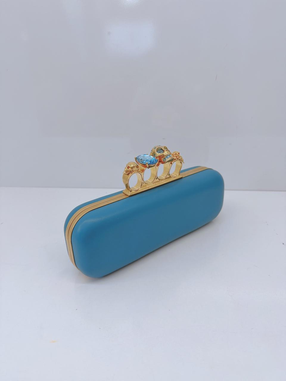 LIGHT BLUE LEATHER KNUCKLE CLUTCH