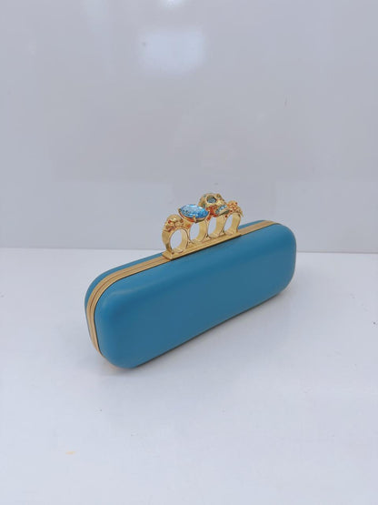 LIGHT BLUE LEATHER KNUCKLE CLUTCH