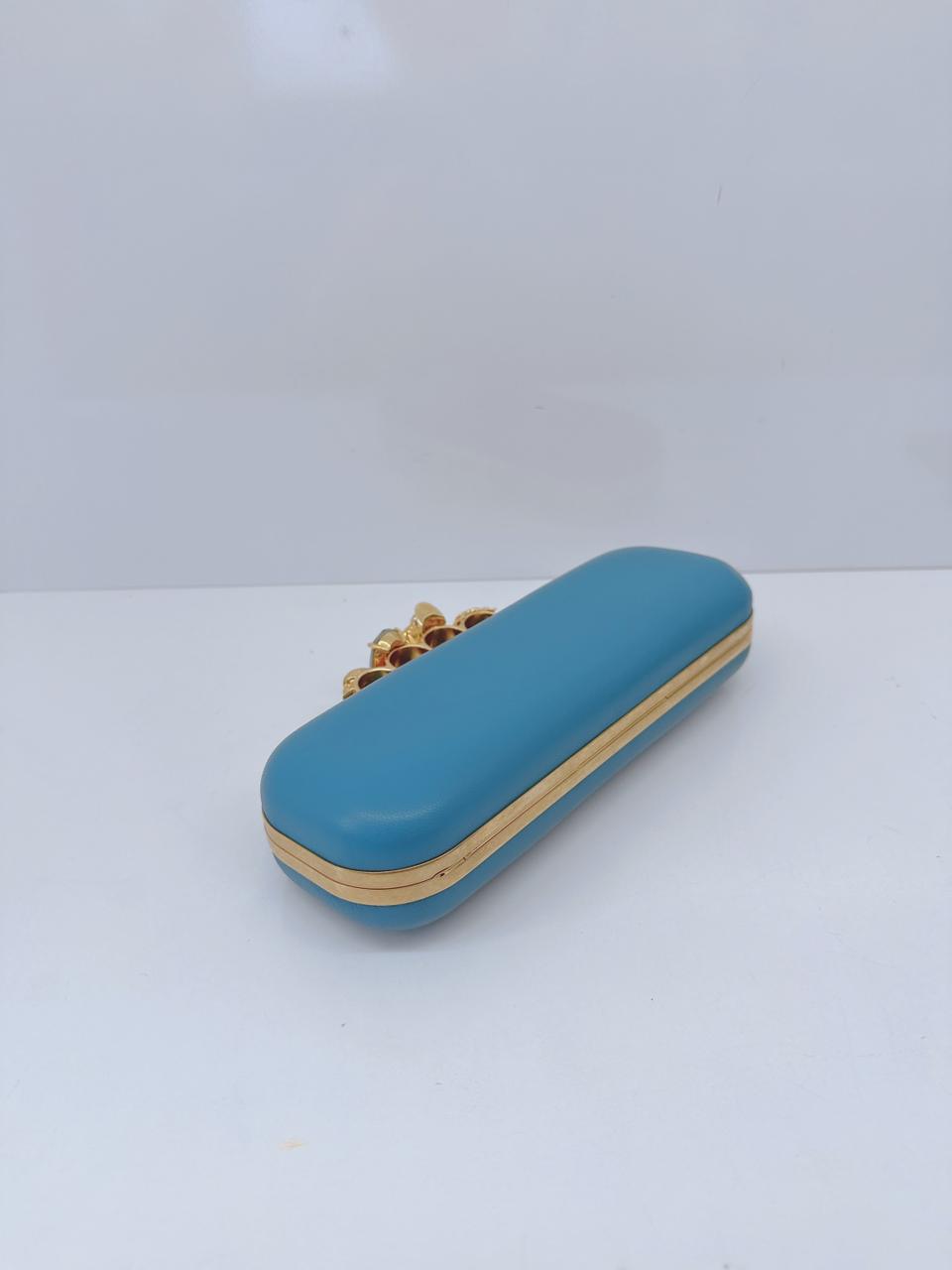 LIGHT BLUE LEATHER KNUCKLE CLUTCH