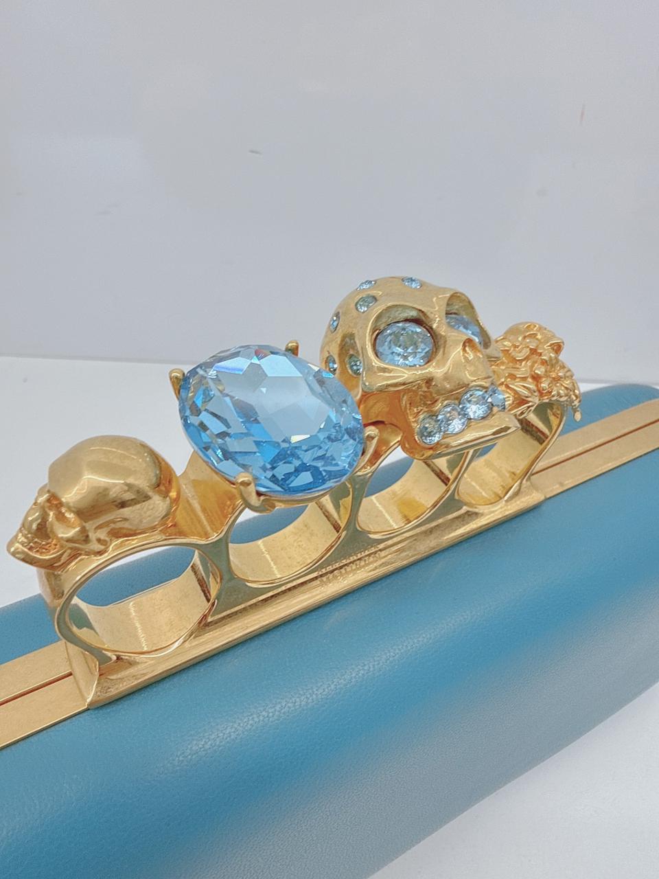 LIGHT BLUE LEATHER KNUCKLE CLUTCH
