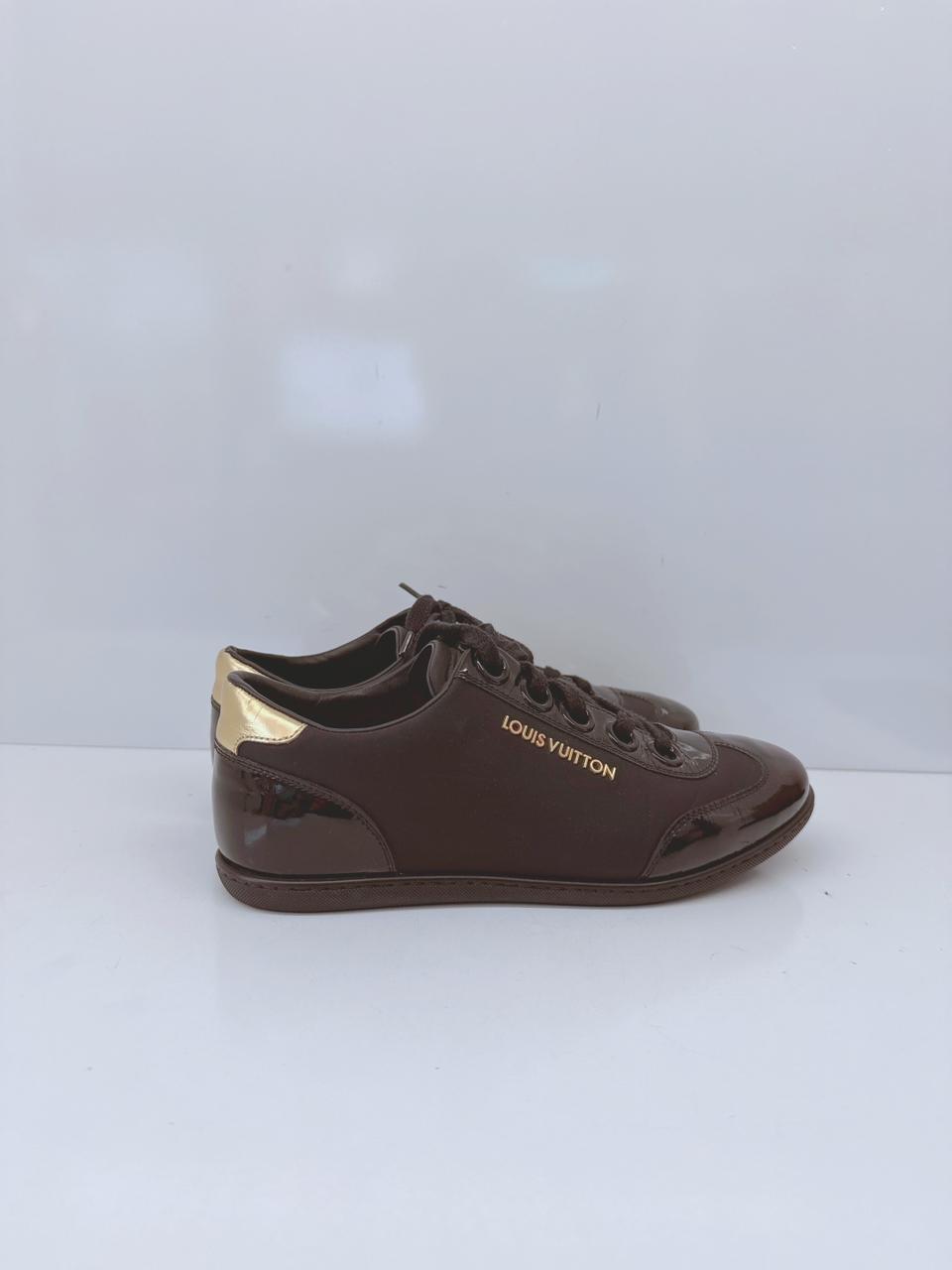 BLACK SATIN AND PATENT LEATHER LOW TOP SNEAKERS 35