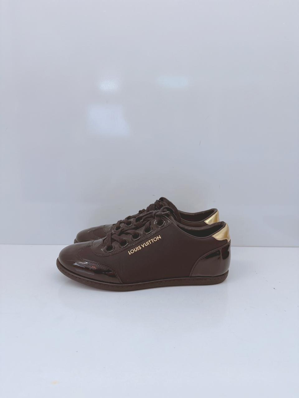 BLACK SATIN AND PATENT LEATHER LOW TOP SNEAKERS 35