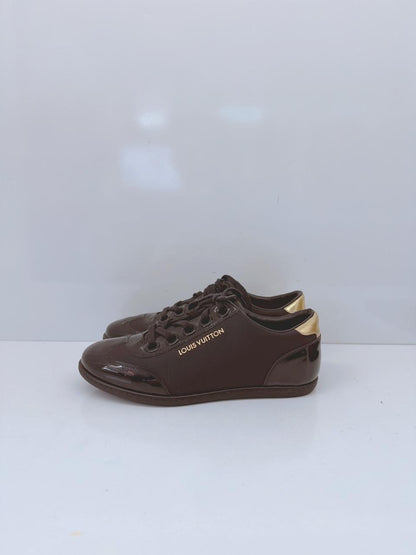 BLACK SATIN AND PATENT LEATHER LOW TOP SNEAKERS 35