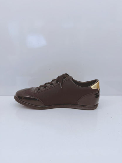 BLACK SATIN AND PATENT LEATHER LOW TOP SNEAKERS 35