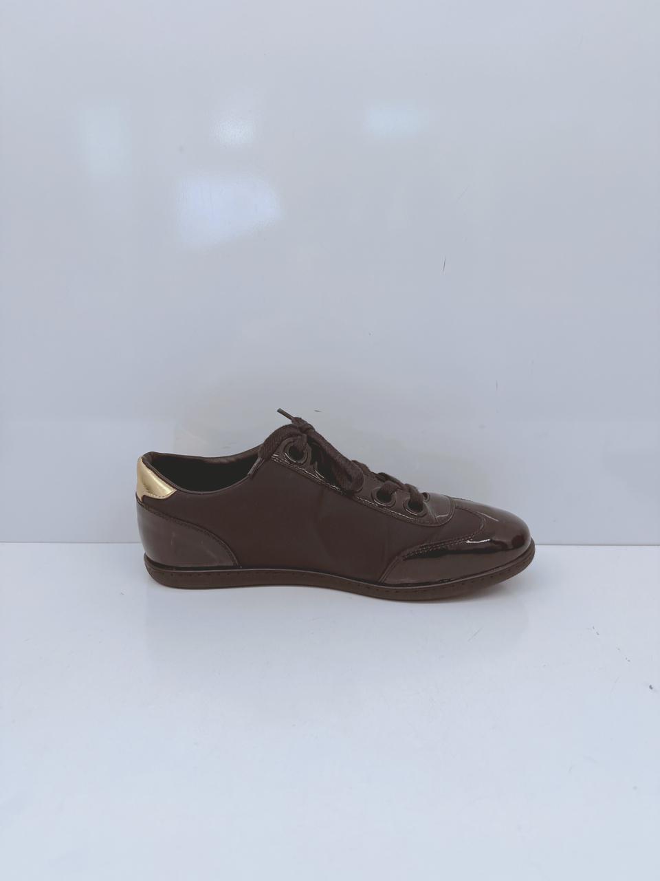 BLACK SATIN AND PATENT LEATHER LOW TOP SNEAKERS 35