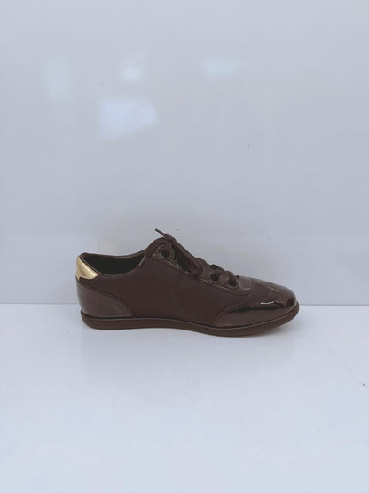 BLACK SATIN AND PATENT LEATHER LOW TOP SNEAKERS 35