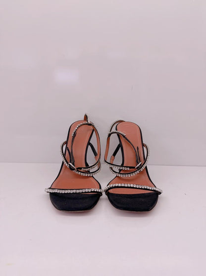 BLACK CRYSTAL EMBELLISHED SATIN GILDA SANDALS 40.5