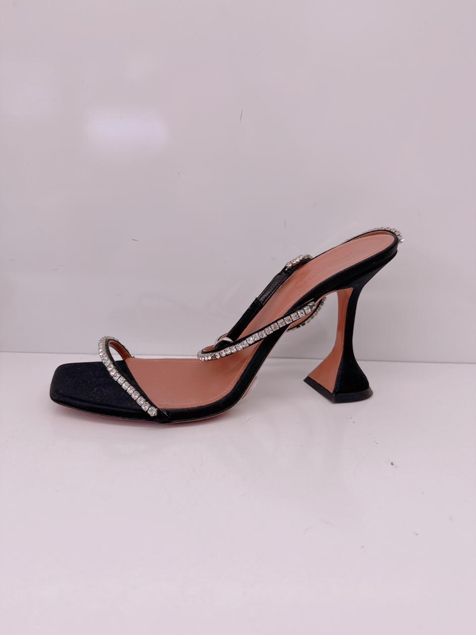 BLACK CRYSTAL EMBELLISHED SATIN GILDA SANDALS 40.5